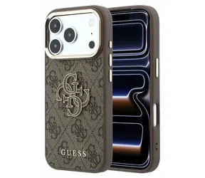 Guess PU 4G Resin Metal Logo iPhone 18 Pro braun / Rückseite / Kunstleder / Logo