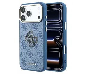 Guess PU 4G Resin Metal Logo iPhone 18 Pro blau / Rückseite / Kunstleder / Logo