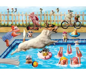 EUROGRAPHICS Puzzle „Verrückter Tag am Pool“ XL / 500 Teile / 68 x 48 cm