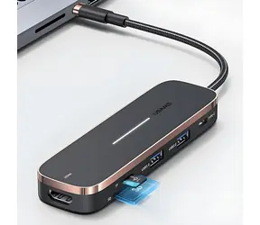 USAMS US-SJ578 schwarz / USB-C-Hub / 3x USB 3.0 / USB-C PD 100W / HDMI 4K 30Hz