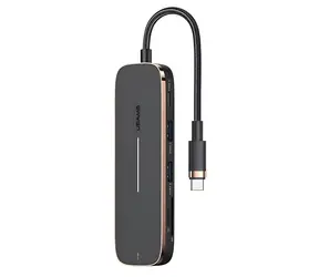 USAMS SJ575 schwarz / USB-C-Hub 6-in-1 / HDMI 4K 30Hz / 2x USB 3.0 / SD und microSD / PD 100W