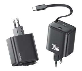 USAMS CC241 schwarz / Ladegerät / GaN / USB-C PD+QC / 30 W / ausziehbares Kabel