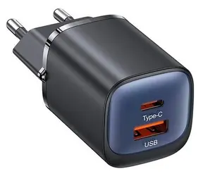 USAMS CC254 schwarz / Netzteil / GaN / USB-C + USB-A / 30 W / PD3.0, QC3.0