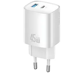 USAMS CC290 T66 Silber / Ladegerät / GaN / USB-A, USB-C / 45 W / PD, QC