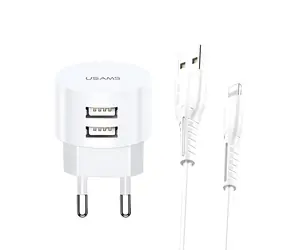 USAMS T20 weiß, Lightning-Kabel / Ladegerät / 2x USB-A / 2,1 A