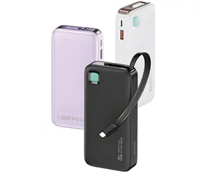 USAMS US-CD225 10000mAh schwarz / Powerbank / Einziehbares Lightning-Kabel / PD 20W