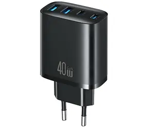 USAMS T70 schwarz / Ladegerät / 40 W / 2x USB-A / 2x USB-C / PD, QC