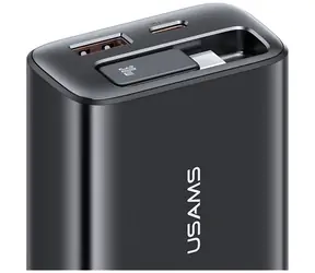 USAMS Xiang Series CC296 schwarz / Ladegerät / 30 W / 1x USB-C / 1x USB-A / einziehbares USB-C-Kabel