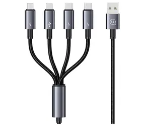 USAMS SJ739 schwarz / Datenkabel / 4-in-1 / 2x USB-C, Lightning, microUSB / 15 W / 1,2 m