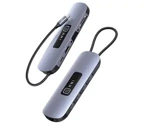 USAMS SJ644HUB01 grau / USB-C-Hub 10in1 / 3x USB 3.0 / HDMI / RJ-45 / VGA / PD 100W