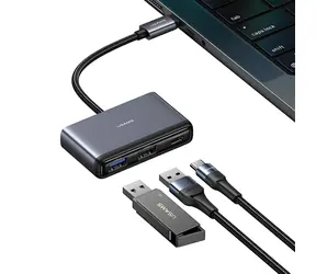 USAMS SJ628 grauer USB-C-Hub-Adapter 5-in-1 / USB 3.0 / USB 2.0 / TF/SD-Kartenleser