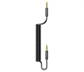USAMS SJ256YP01 schwarz / Audiokabel / 3,5-mm-Klinkenstecker / Spiraldesign / 1,2 m / Vergoldete Anschlüsse