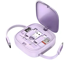 USAMS SJ650 lila / Datenkabel / 3-in-1 Micro-USB, USB-C, Lightning / 60 W / mit Ständer