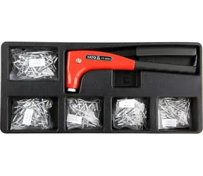 YATO Schubladeneinsatz - Nietzange, 5-teiliges Nietenset / Schubladeneinsatz / 6-teilige Zange / Nieten 2,4-4,8 mm