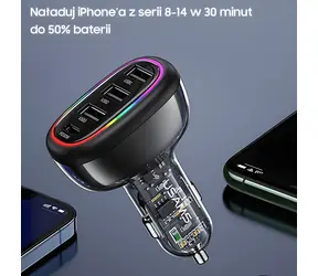 USAMS CC170 schwarz / Kfz-Ladegerät / 48 W / USB-C PD + 3x USB-A / PPS, PD 3.0, PD 2.0