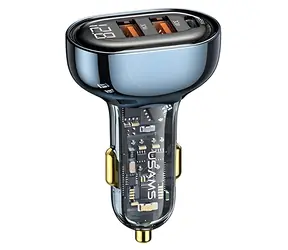 USAMS US-CC158 transparent blau / Kfz-Ladegerät / 2x USB-A / 1x USB-C / 125 W