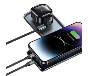 USAMS US-CC220 USB-C + Lightning schwarz / Kfz-Ladegerät / Schrumpfkabel / PD 30W / 2-in-1