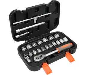 STHOR Gola Steckschlüsselsatz 3/8" / 22-teilig / 45-Zahn-Ratsche / Kunststoffkoffer