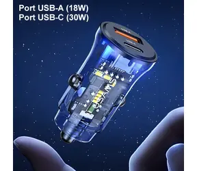 USAMS US-CC164 C32 blau / Kfz-Ladegerät / 1x USB-A / 1x USB-C / 30 W