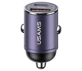USAMS CC206C lila / Kfz-Ladegerät / 2x USB / USB-C PD / QC / 30W