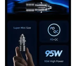 USAMS CC176 C36 schwarz / Kfz-Ladegerät / USB-A + USB-C / 95 W / PD 65 W