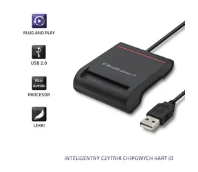 ID-Smartcard-Lesegerät USB 2.0, schwarz / Kartenleser / LED-Anzeige / Kabel 0,9 m