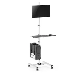 Maclean MC-793 weiß / Bodenwagen für Monitor und PC / auf Rollen