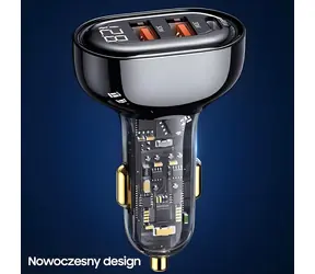 USAMS US-CC158 transparent schwarz / Kfz-Ladegerät / 2x USB / 1x USB-C / 125 W
