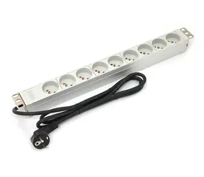 OEM 19" PDU Aluminium / Rack-Steckdosenleiste / 1 HE / 9x Typ-E-Steckdosen / 1x Schuko / 16 A / 1,8 m