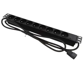 19"-Steckdosenleiste mit 9 Steckdosen, schwarz / Steckdosenleiste / 9x CEE 7/5 / 16 A / 1,8 m / IEC C14-Eingang