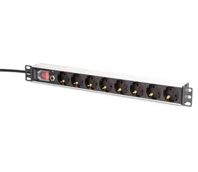 Digitus PDU 1HE 8x Schuko schwarz / Steckdosenleiste / 230 V / 16 A / 4000 W / 2 m Kabel / Aluminiumgehäuse / Ein-/Ausschalter