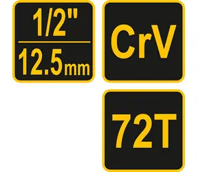Vorel Ratsche 1/2" 250 mm gebogen gelb-schwarz / Ratsche / 72 Zähne / CrV-Stahl / kunststoffbeschichtet
