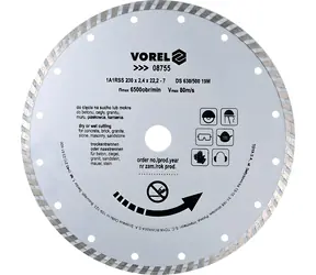 Vorel Turbo Diamanttrennscheibe 230x22,2x2,4 mm / Nass- und Trockenschneiden / max. 6500 U/min