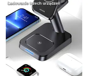 USAMS US-CC150 schwarz / Kabelloses Ladegerät 3-in-1 / MagSafe / 20 W
