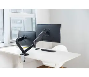 Techly schwarz / Tischhalterung für zwei Monitore / 17-32 Zoll / Tragkraft 9 kg / VESA 75-100 mm / Gasfeder