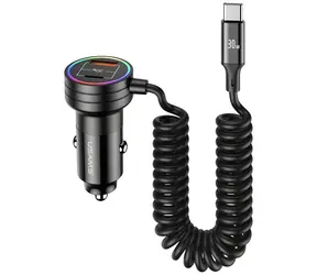 USAMS US-CC167 schwarz / Kfz-Ladegerät / 2x USB-C + 1x USB-A / 60 W / mit USB-C-Kabel / Schnellladefunktion