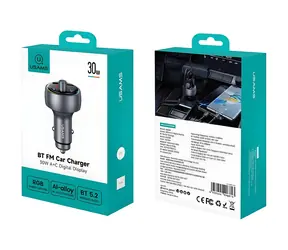 USAMS CC328 Rauchglas / Kfz-Ladegerät / Bluetooth-FM-Transmitter / 30 W / USB-A / USB-C