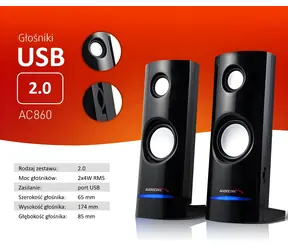 Computerlautsprecher AC860 schwarz / Lautsprecher / 2.0 / 4 W RMS / USB-Stromversorgung / 3,5-mm-Klinkenanschluss