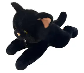 Schwarze Plüschkatze, liegend / Plüschtier / 45 cm