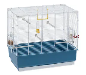 Ferplast Rekord weiß-blau / Käfig für Papageien und Exoten / 60 x 32,5 x 57,5 cm / ausziehbarer Boden / mit Zubehör