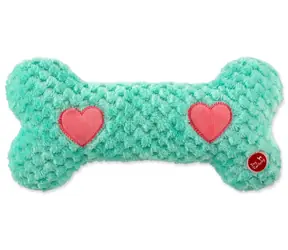 DOG FANTASY Kuschelknochen, warmes Türkis / Plüschtier für Hunde / 30 cm / Lavendelduft / Pfeife