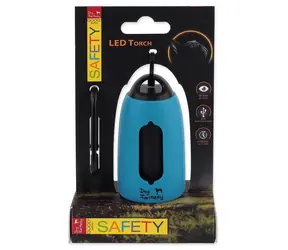 DOG FANTASY LED-USB-Taschenlampe mit Beutelspender, blau / Karabinerhaken / 3 Beleuchtungsmodi