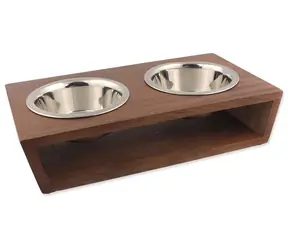 DOG FANTASY Futternäpfe mit Holzständer / Futternäpfe für Hunde / Edelstahl / 2 x 0,4 l