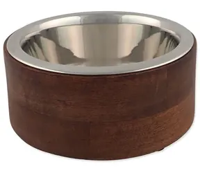 Hundenapf aus Edelstahl und Holz, gerade, 840 ml / Hundenapf / Edelstahl, Holz