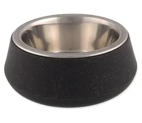 Hundenapf aus Edelstahl EcoStyle, Grau / Hundenapf mit Bambusständer / 14 cm / 480 ml