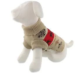 Hundepullover mit Wintermotiv, Weihnachtsmotiv, beige, Größe S / Pullover für Hunde / 30 cm