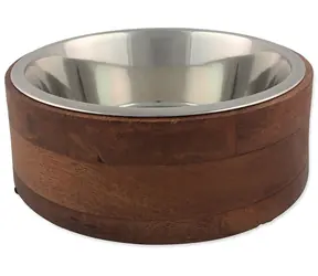 Hundenapf aus Edelstahl mit Holzrahmen, gerade, 1730 ml / Napf / Edelstahl mit Holzrahmen / Gerade Form / 1730 ml