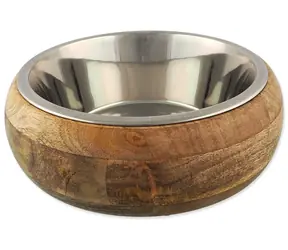 DOG FANTASY Edelstahlnapf in Holz, abgerundet / 400 ml / Herausnehmbarer Edelstahlnapf / Holzverpackung
