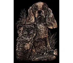 ROYAL & LANGNICKEL Rubbelbild aus Kupfer: Hund mit Katze / Kunstset / 17,5 x 12,5 cm / ab 8 Jahren