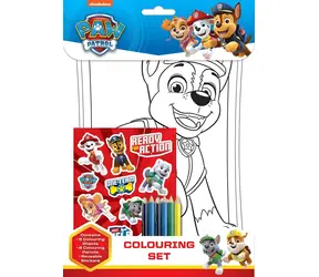 NICKELODEON Paw Patrol Malbuch-Set / Malbuch / 8 Malvorlagen / 6 Buntstifte / Stickerbogen
